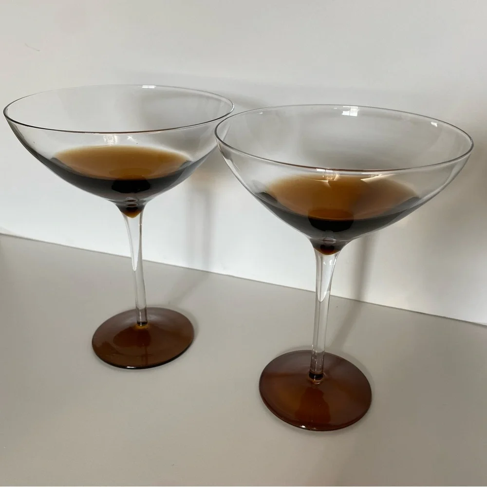 Pier 1 Martini Glasses Elemental Handblown Brown Amber Set of 2 Expresso EUC